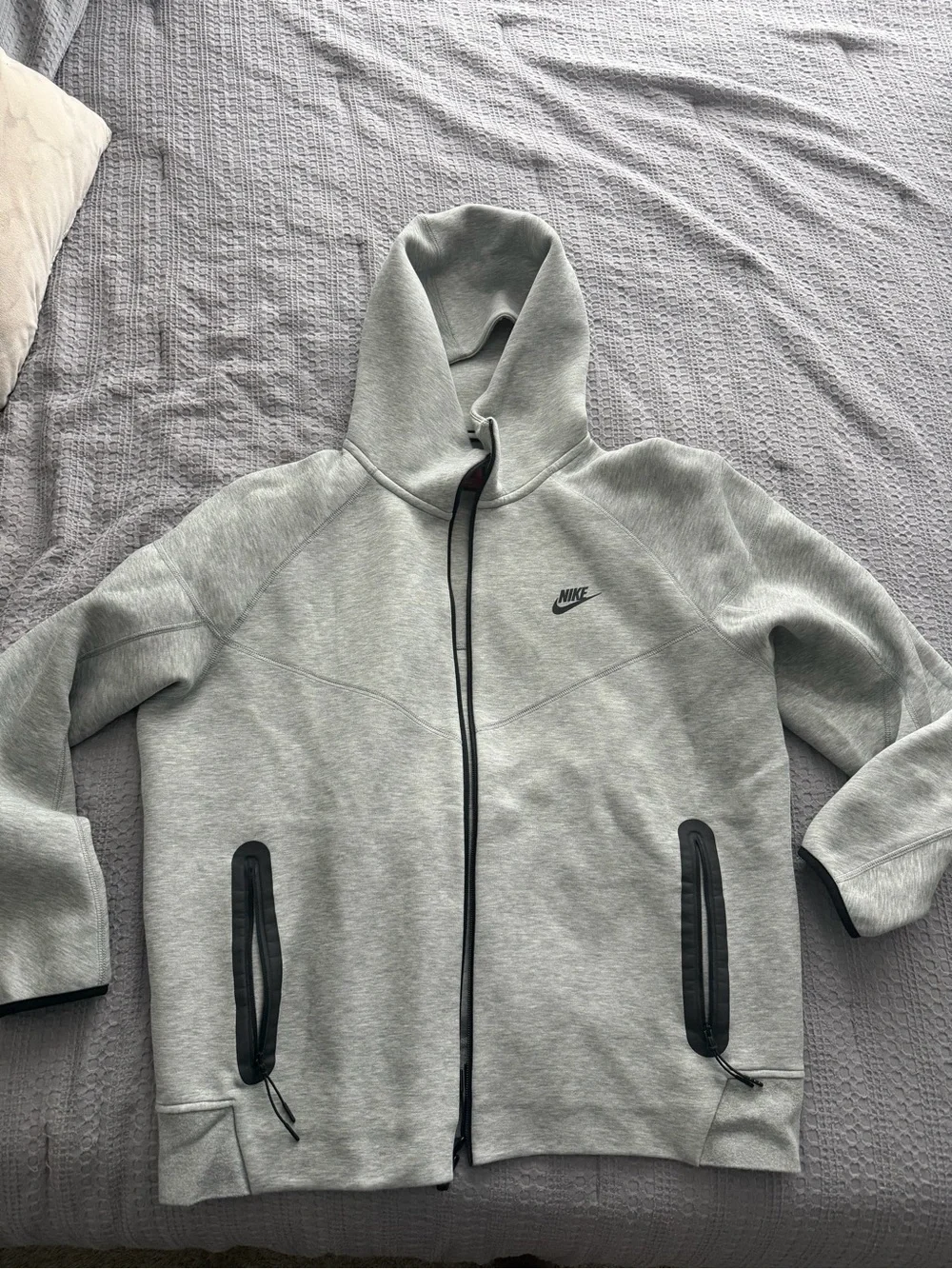 Nike Tech Light Gray Hoodie & Joggers Set with Black Accents